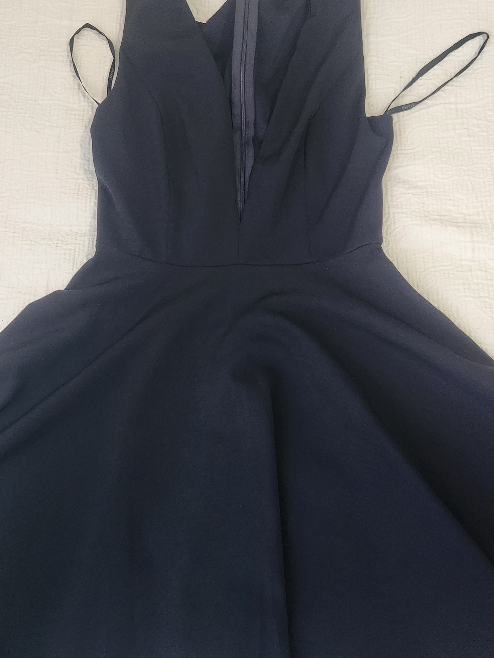 Navy Fit-and-Flare Spaghetti Strap  Dress